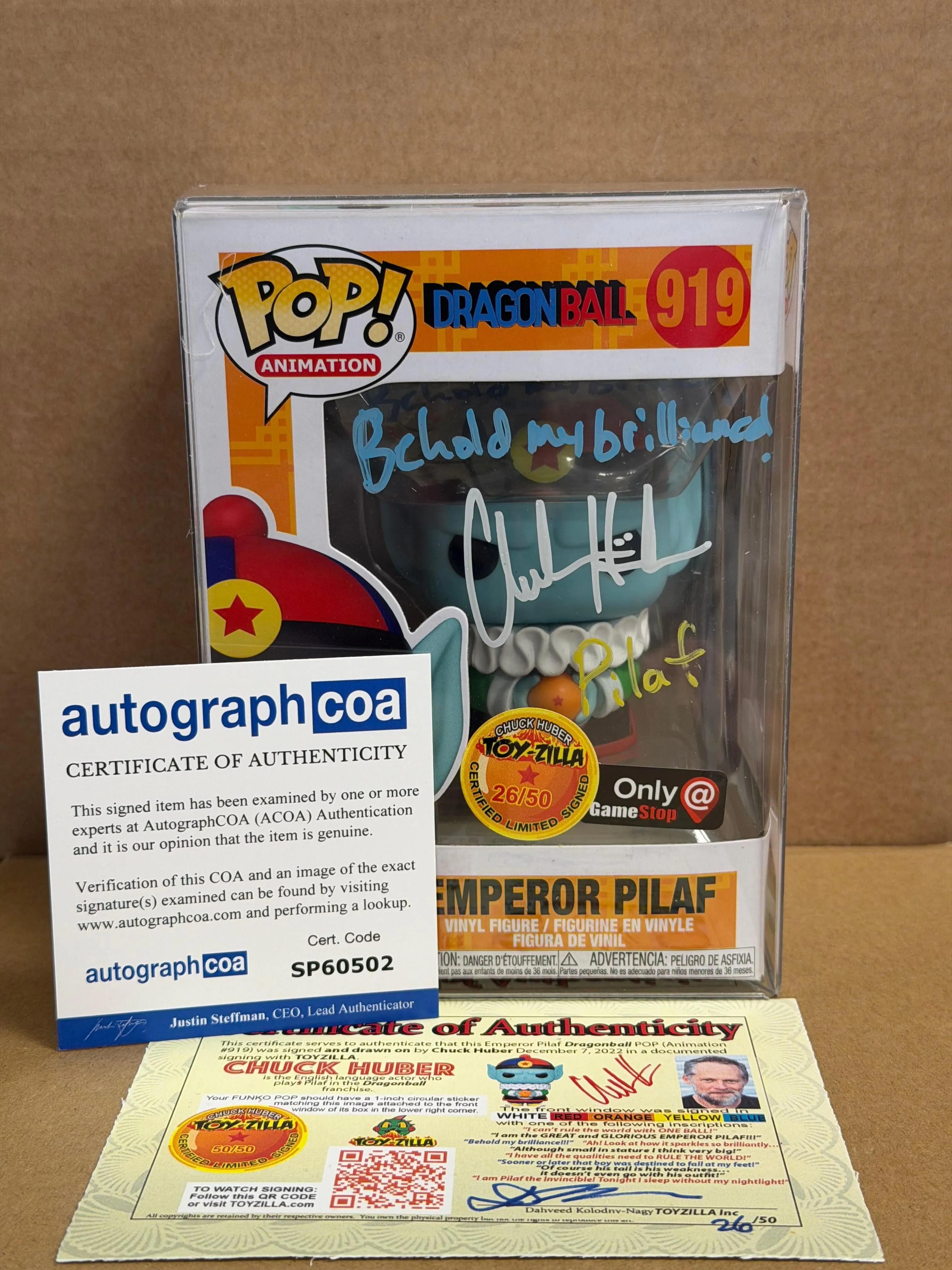 Funko Pop! Anime Dragon Ball Emperor Pilaf Signed Chuck Huber COA #919