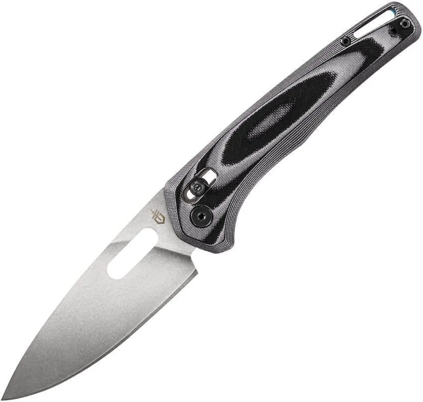 Gerber Sumo Pivot Lock Folding Knife 3.875" 7Cr17M0V Stonewashed Spear Point Blade, Black and Gray Layered G10 Handles, AXIS/Crossbar Lock - 31-003928