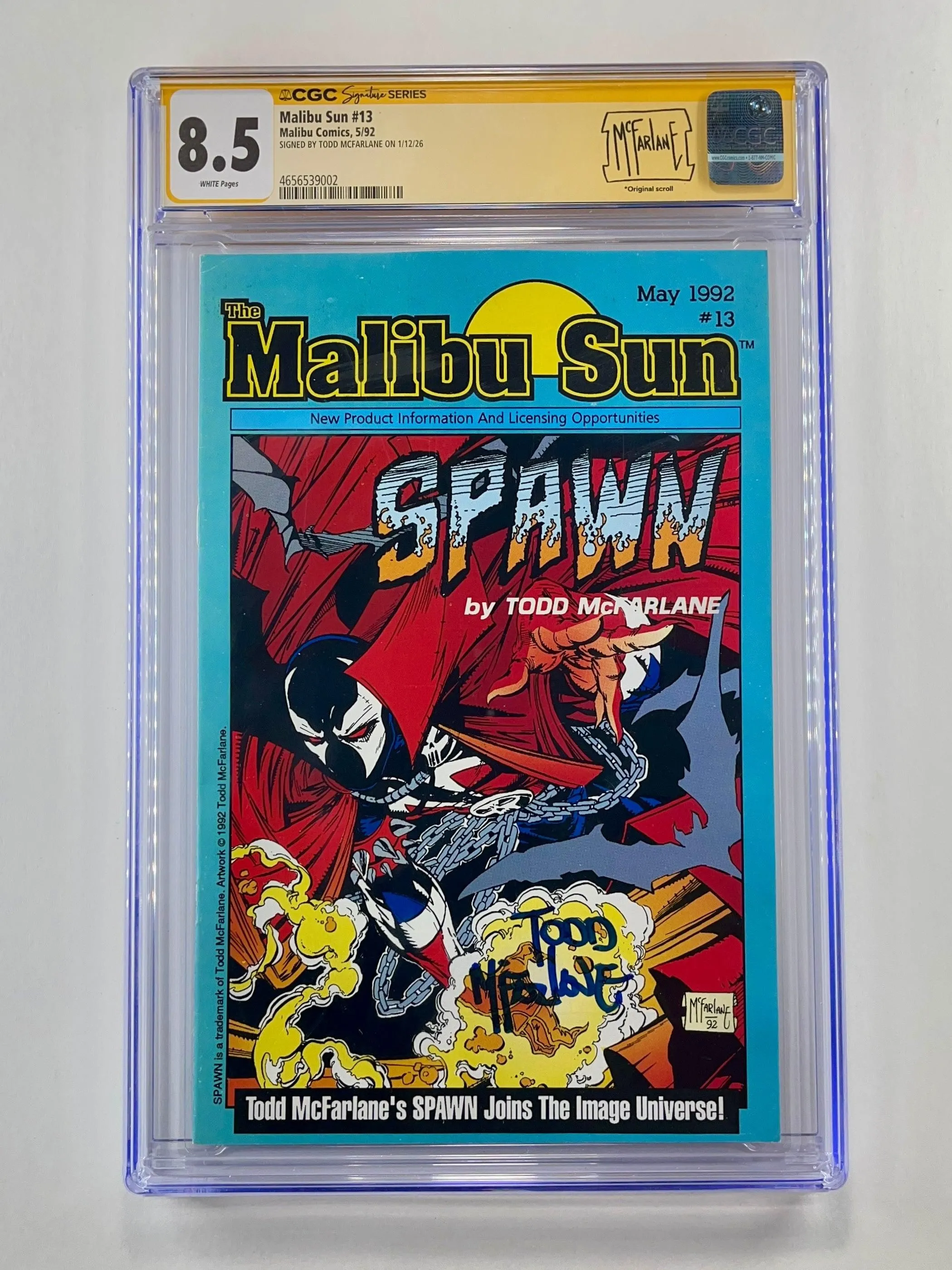 Malibu Sun #13 CGC 8.5 (May 1992) (Signed by Todd McFarlane on Jan 2026)