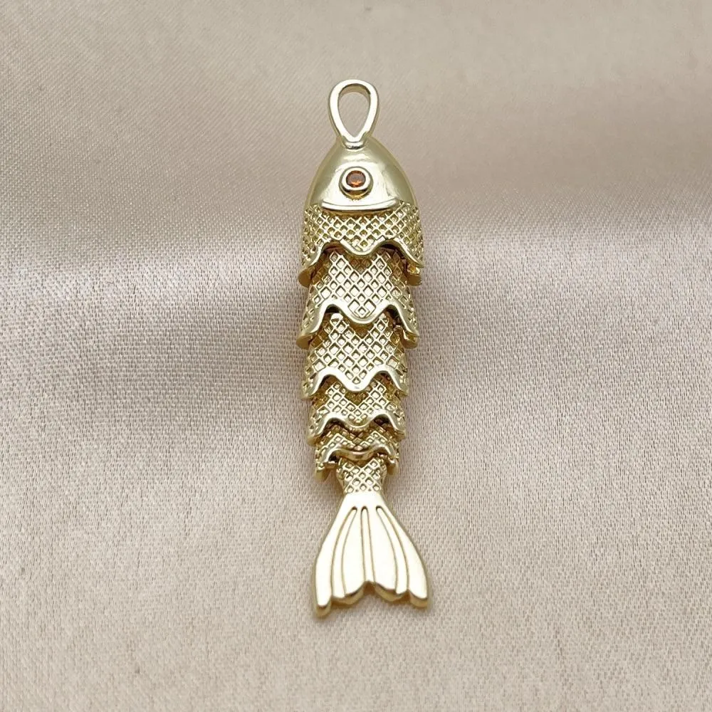 Oro Laminado Fancy Pendant, Gold Filled Style Fish Design, with Ruby Cubic Zirconia, Polished, Golden Finish