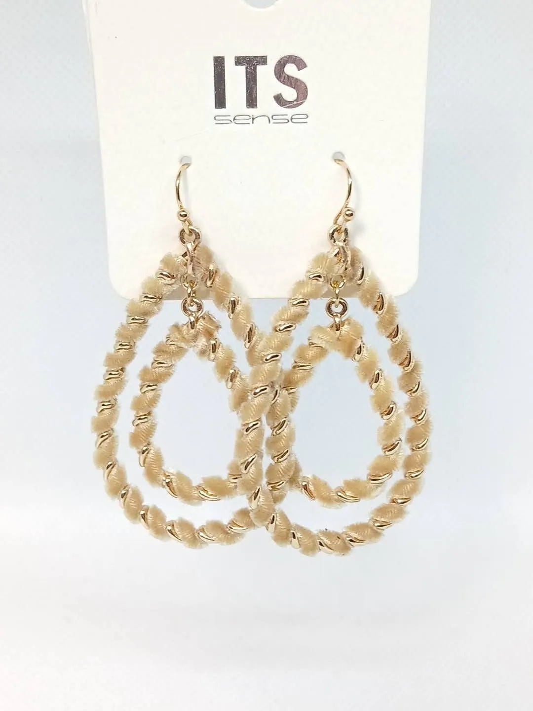 Faux Velvet Furry Teardrop Earrings - Light Brown