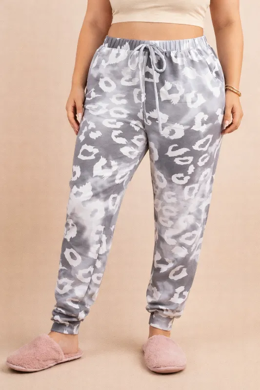 Plus Leopard Lounge Fleece Jogger Pants - Gray