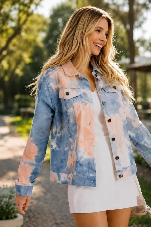Kori Sunset Tie Dye Denim Jean Jacket - Orange Blue