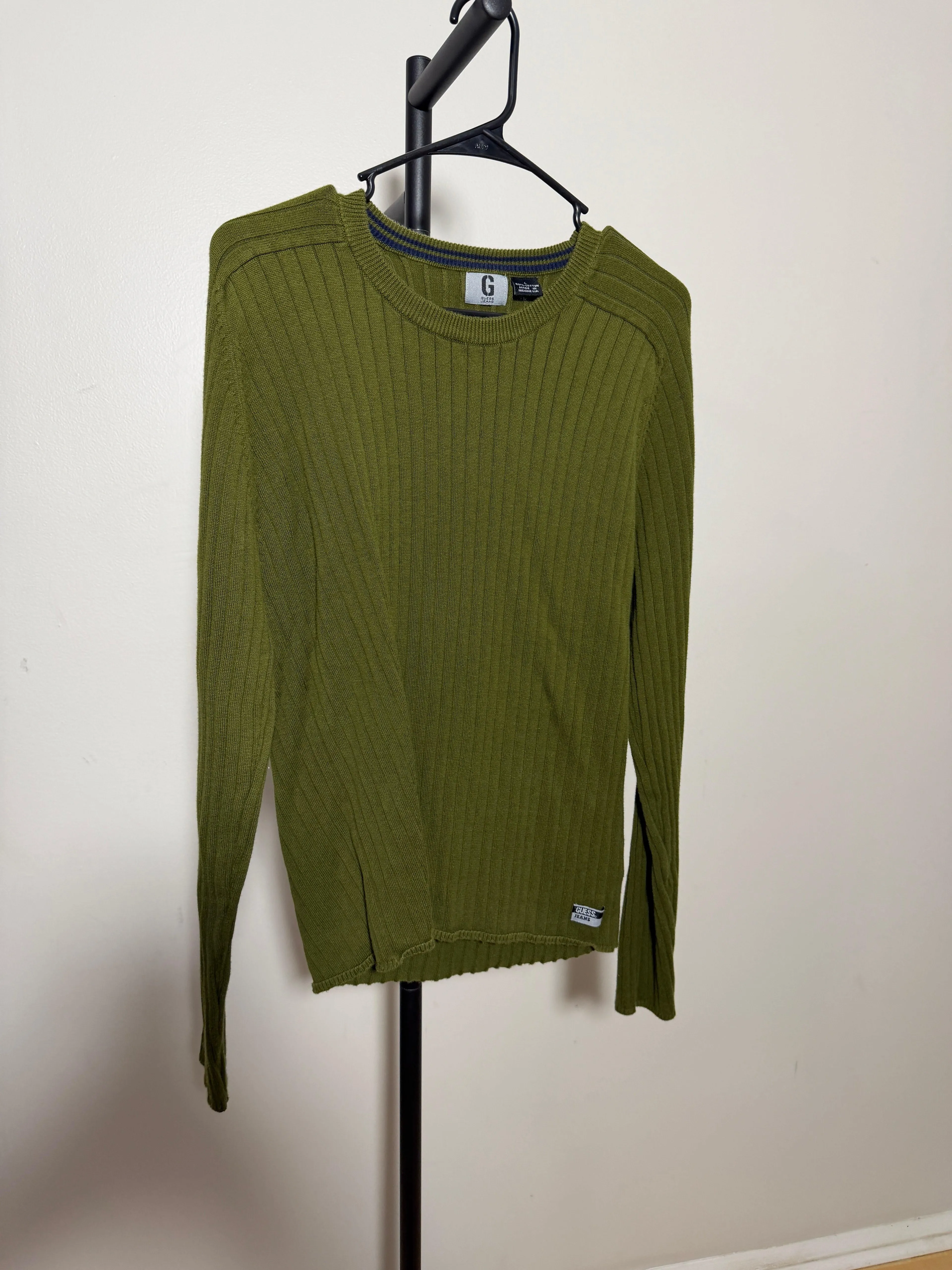 Guess Jeans Men's L Olive Green Ribbed Sweater