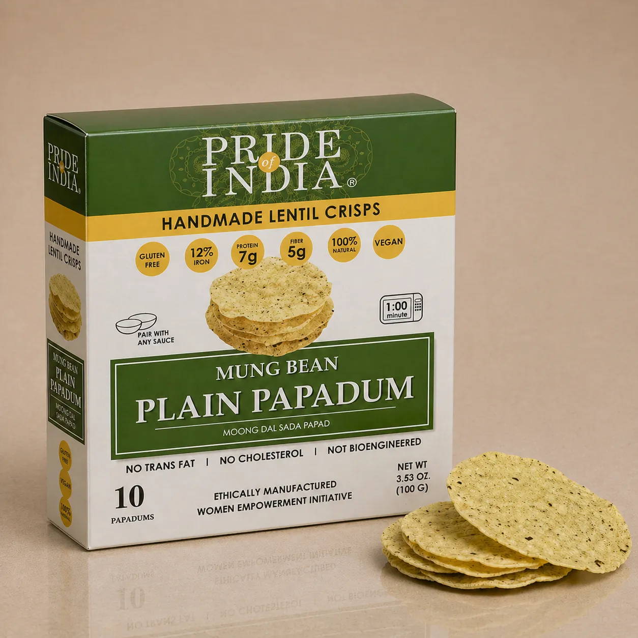 Plain Mung Bean Papadum – 10 Count