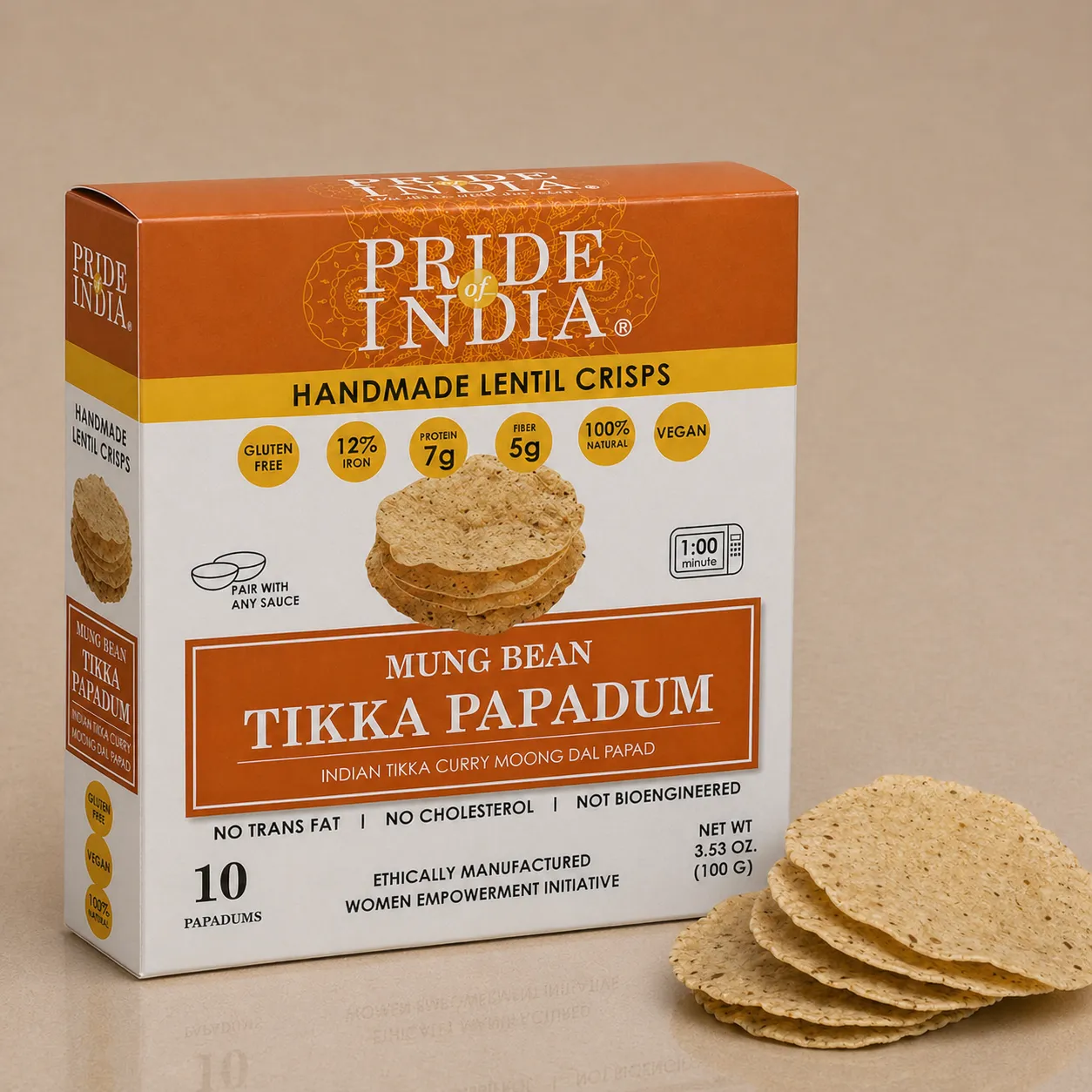 Tikka Curry Mung Bean Papadum – 10 Count