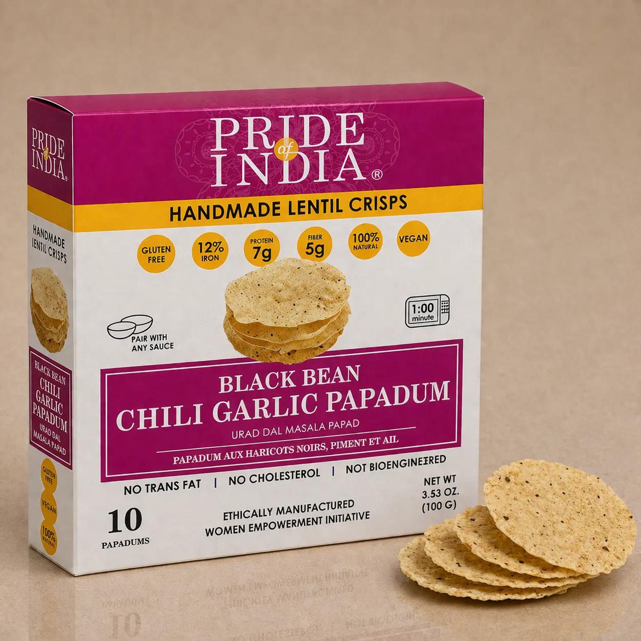 Chili Garlic Black Bean Papadum – 10 Count