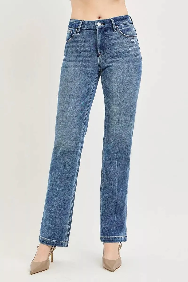 7698 RISEN Tummy Control 4way Stretch Mid Rise Straight Crease Line