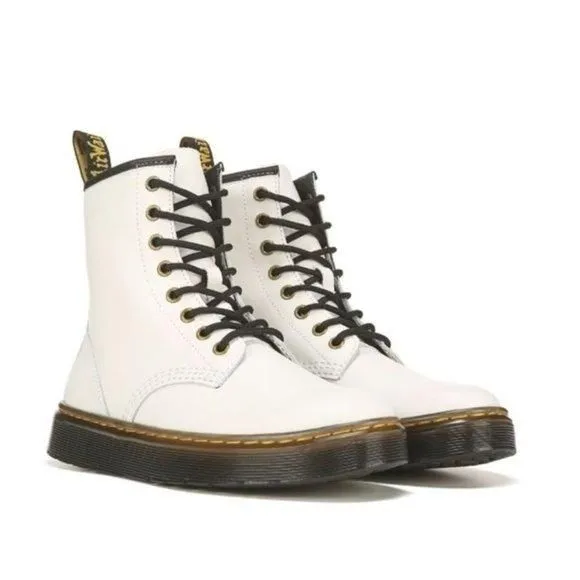 Product image for Dr. Martens Boots Zavala Combat White Leather 8 Eyelet Lace Up Women Size 6 NEW