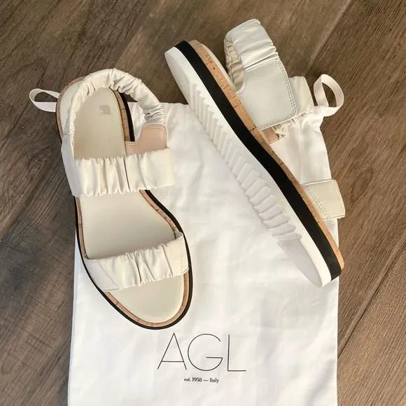 Product image for AGL White Nappa Leather Sandals With Elastic Bands Cream Two Straps EU 37 NEW