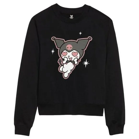 Product image for Sanrio Hello Kitty Kuromi Heart Eyes Sweatshirt Adult Large Crewneck Long Sleeve