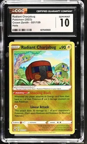 Radiant Charjabug Pokemon 2023 English Crown Zenith 051/159 Holo CGC GEM MINT 10