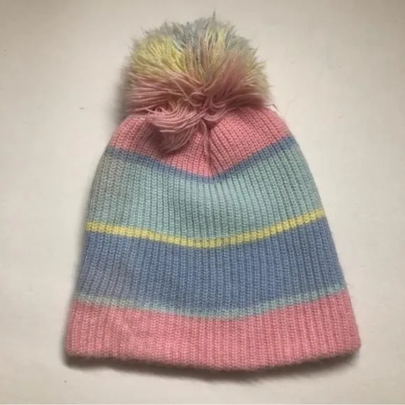 Product image for Pink and Blue Striped Beanie Hat