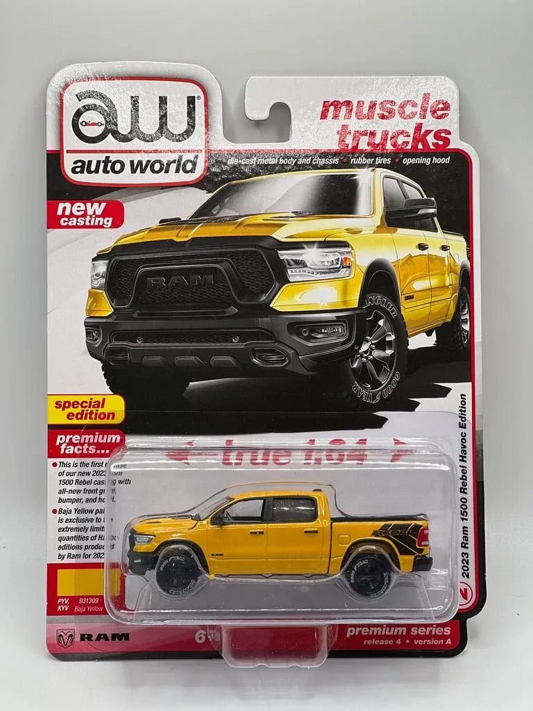 Auto World - 2023 Dodge Ram Rebel Pickup Truck Havoc Edition (Baja Yellow w/Rebel Graphics)