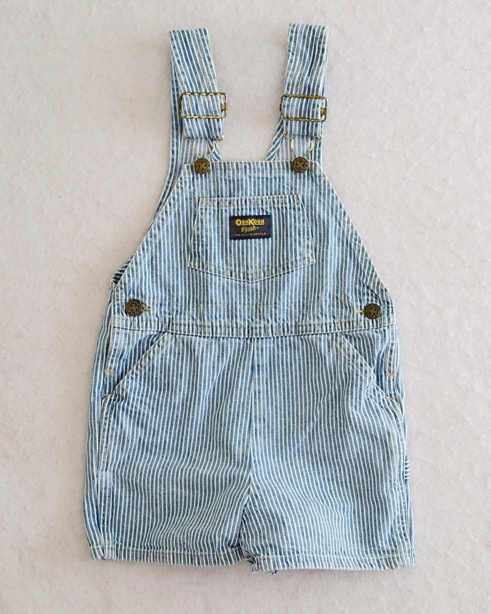 Vintage OshKosh B'Gosh Blue and White Denim Hickory Stripe Toddler Shortalls: 4T