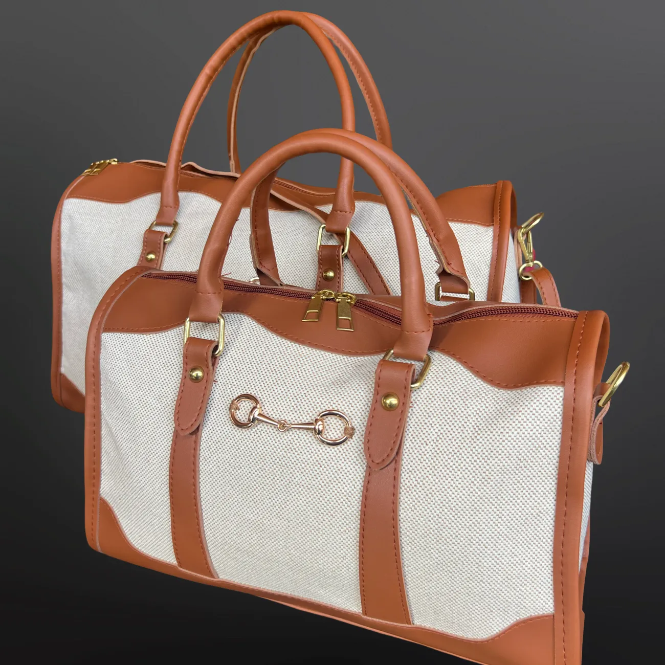 Faux Leather Canvas Snaffle Bit Equestrian Duffel Handbag