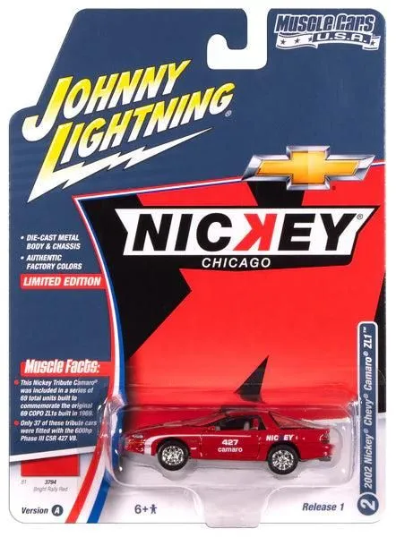 Johnny Lightning - Nickey 2002 Chevrolet Camaro ZL1 (Red w/White Stripes)