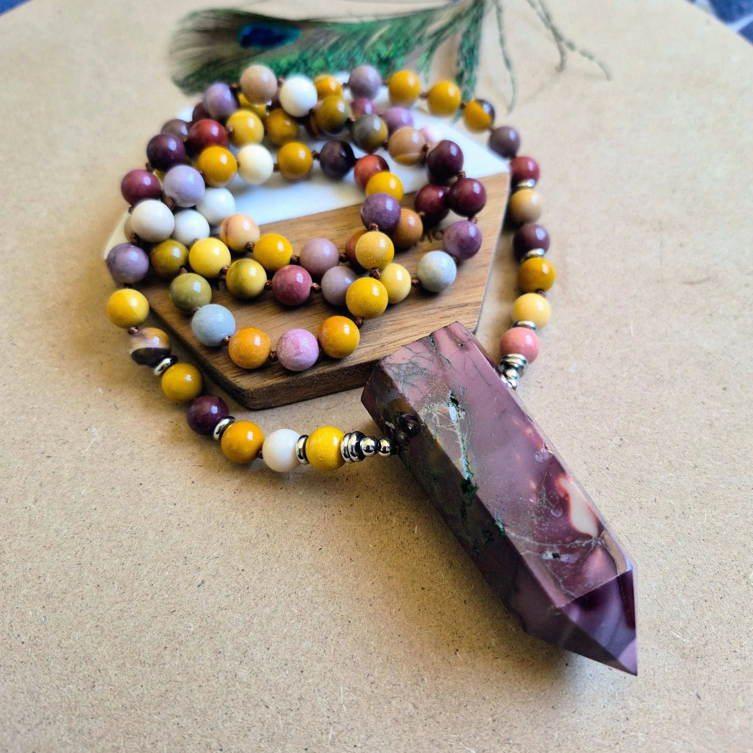 Mookaite knotted necklace 32"
