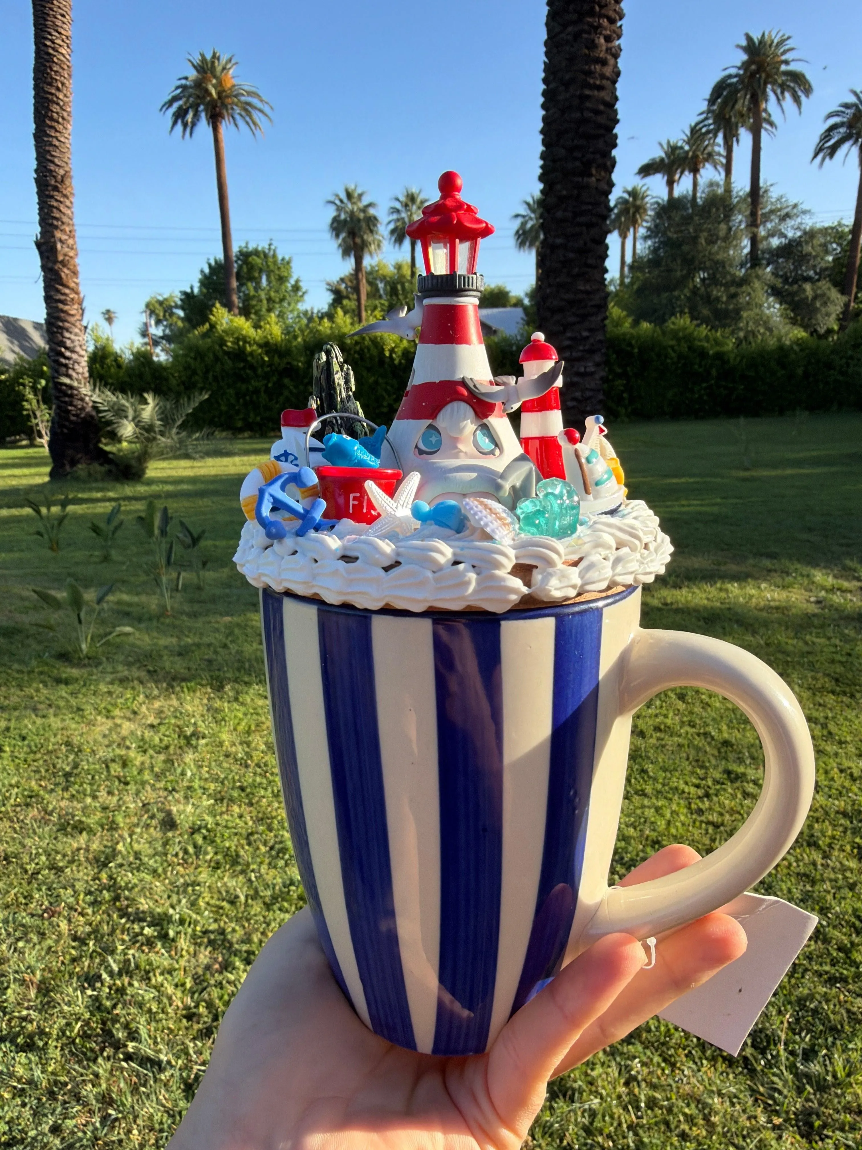 Ocean Dream Lighthouse Decoden Mug – Handcrafted Coastal Fantasy Cup