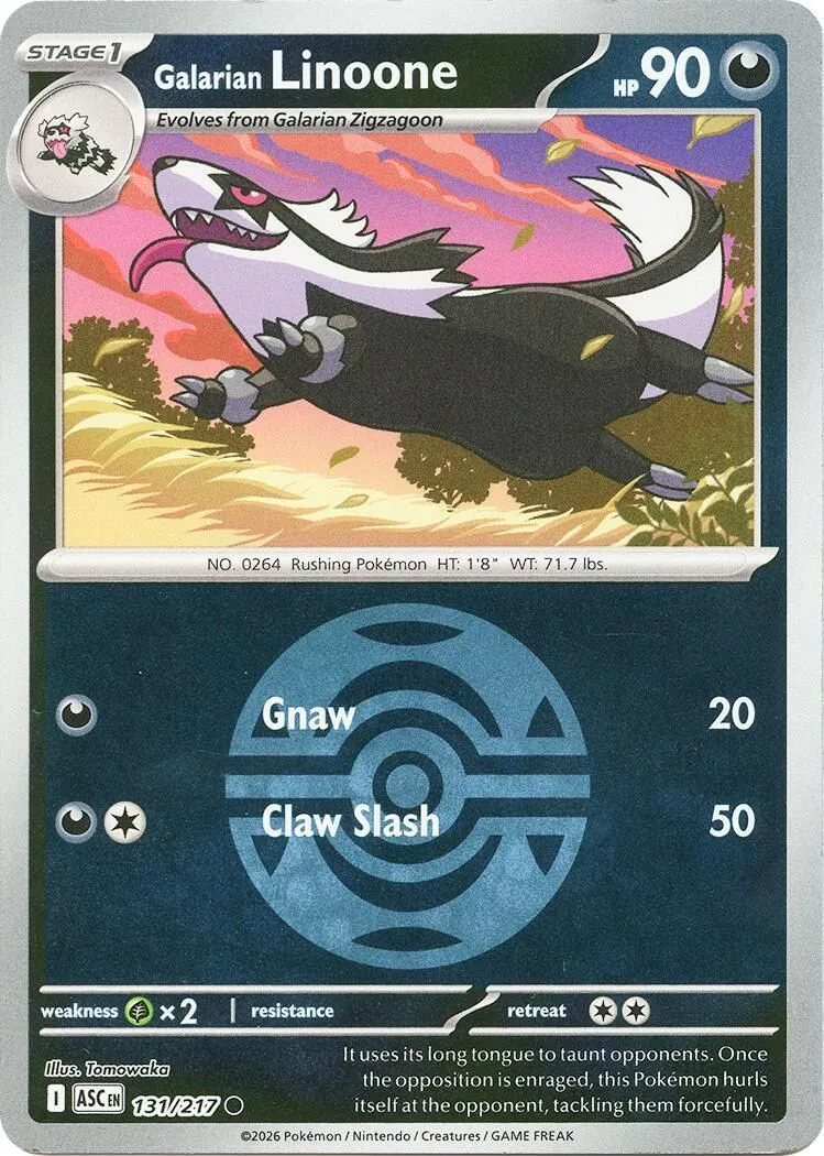 Galarian Linoone (Dusk Ball) 131/217 ME: Ascended Heroes Pokemon Lightly Played Reverse Holofoil Common English Trading Card