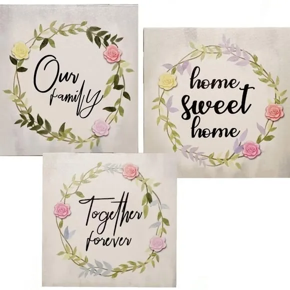 Product image for NWT Set of 3 Floral Family Home Canvas Prints