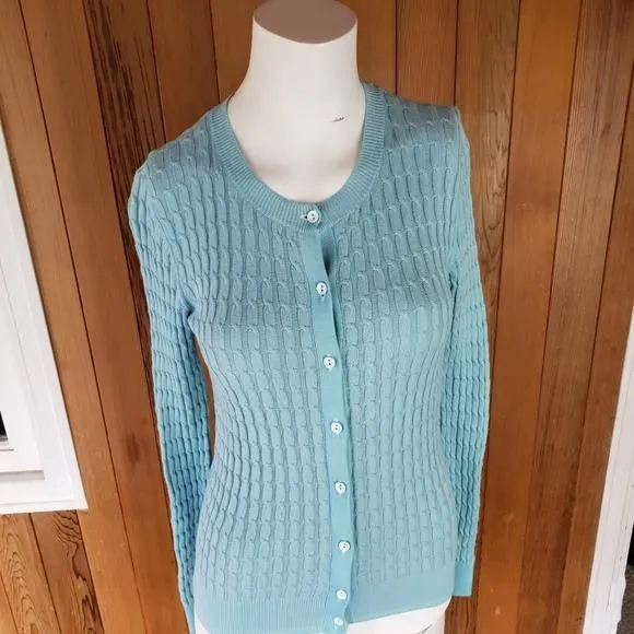 Product image for Lord & Taylor Teal Seafoam Blue Rib Knit Cardigan