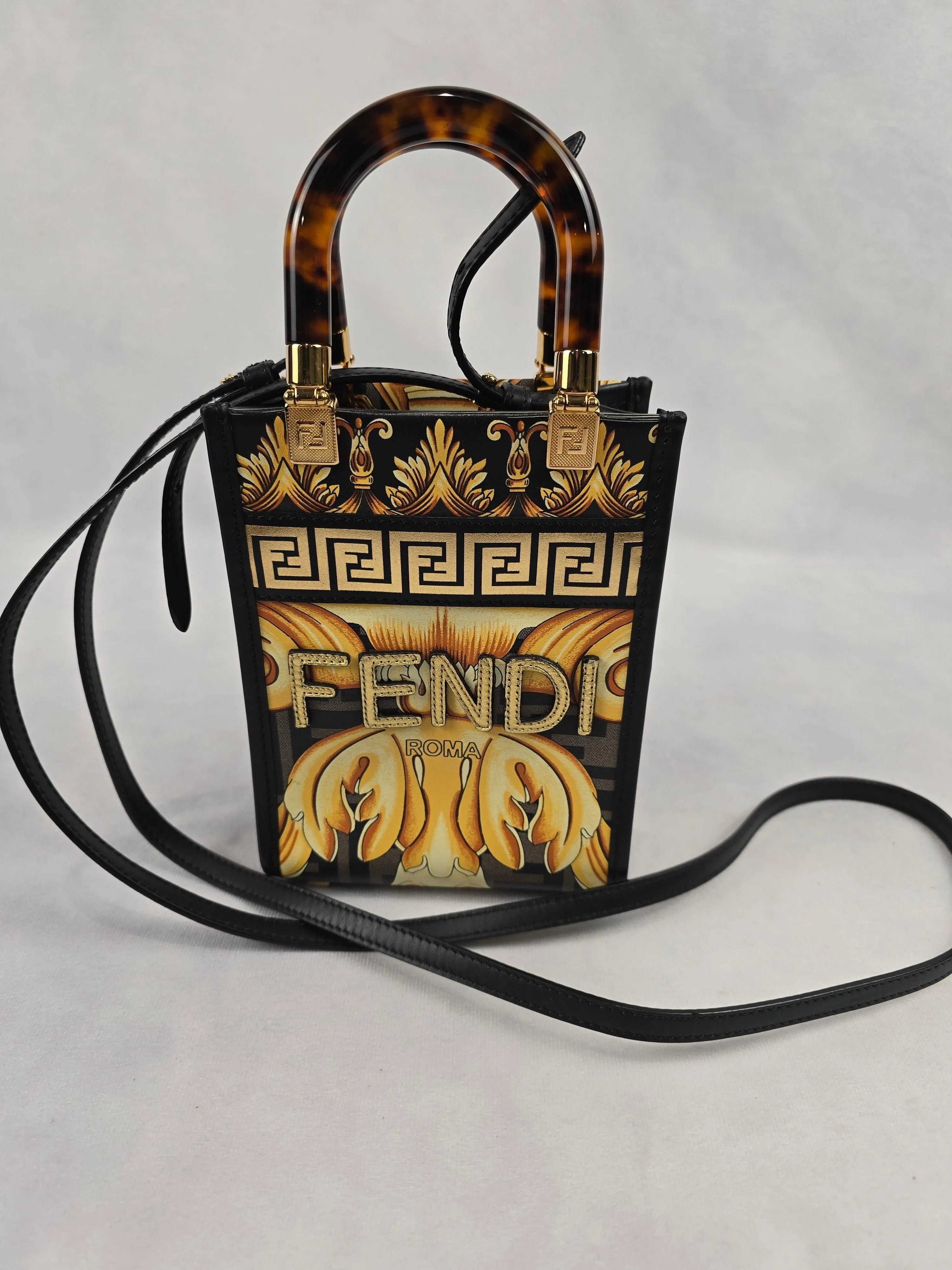 Fendi X Versace Fendace FF Baroque Logo Mini Fendi Sunshine Shopper Tote