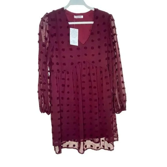 burgundy swiss dot dress Vintage 1940s NOS Plum Swiss Dot Day Dress main image 0