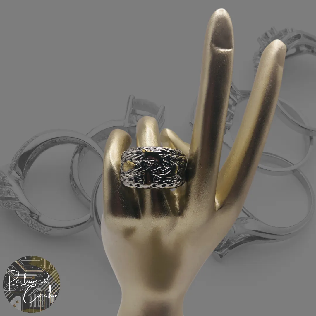 Silver and Gold Abstract Strokes Ring - Size 5.5