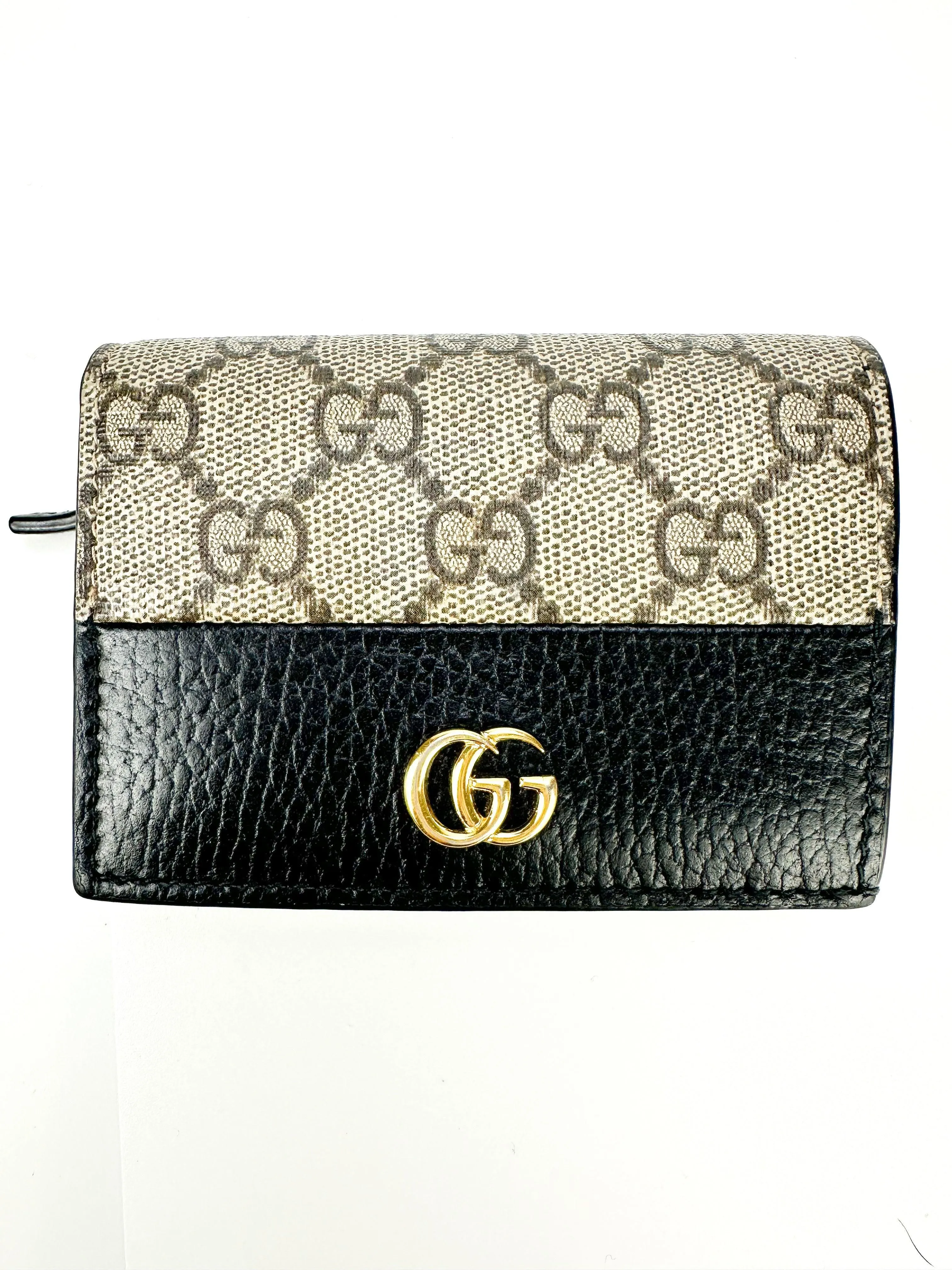 Gucci Black GG Supreme Monogram Marmont Compact Wallet