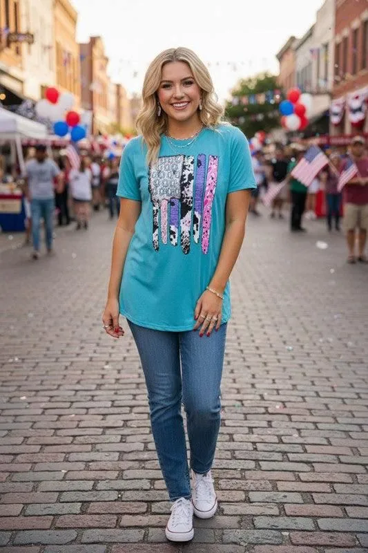 4th of July Turquoise Cow
