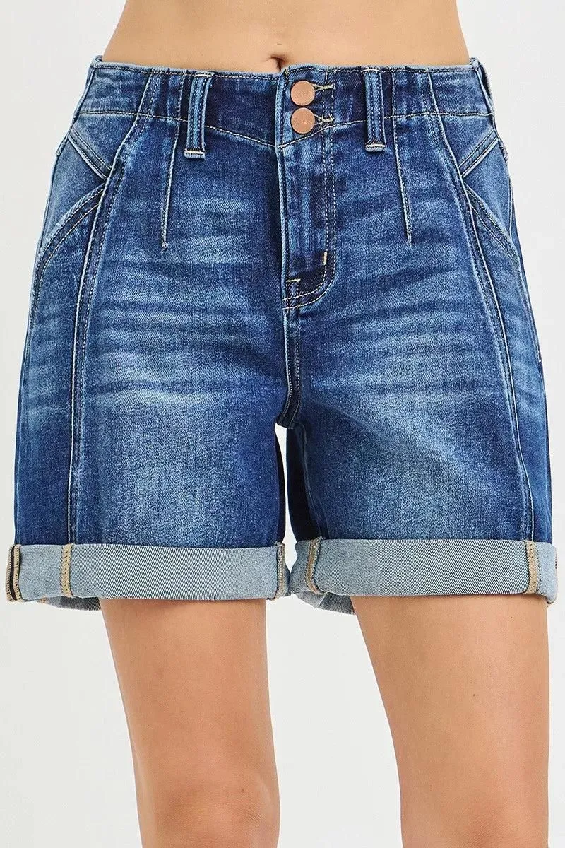 779 RISEN High Rise Seamed Roll Up Shorts