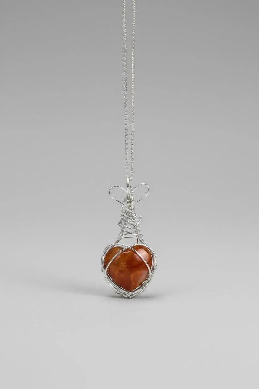 Carnelian Heart Pendant Necklace – Silver Plated Wire Wrap