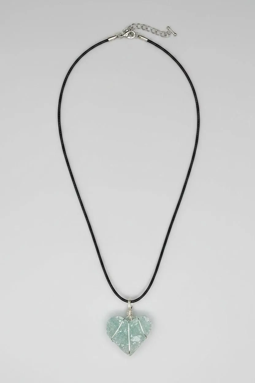 Green Amethyst Druzy Heart Pendant Necklace