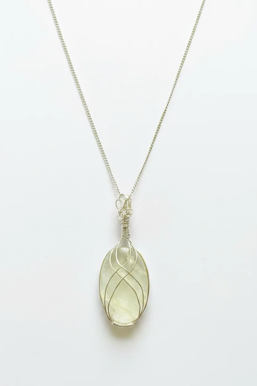 Silver Wire Wrapped Clear Quartz Pendant on 925 Silver Chain