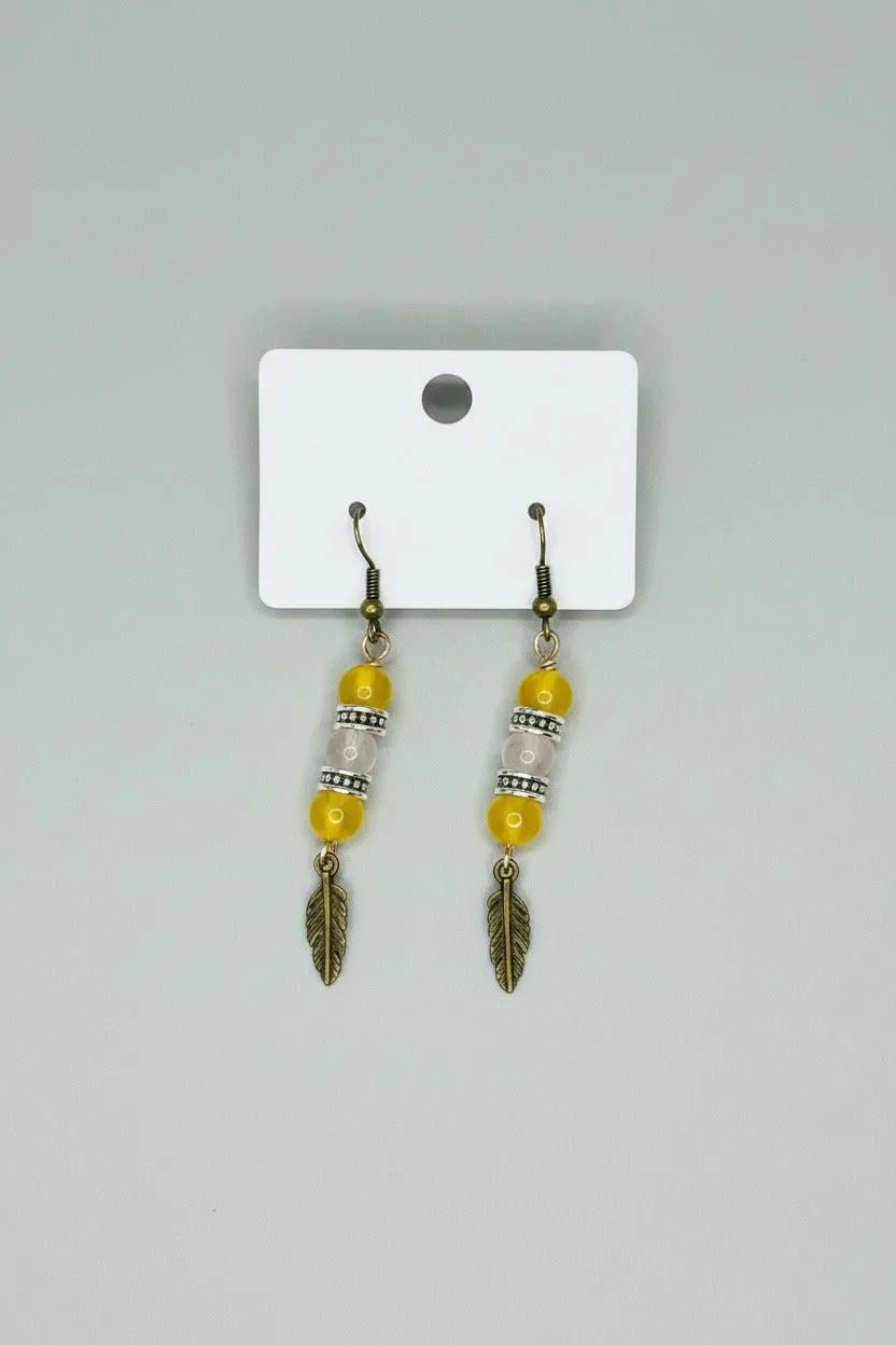 Yellow Carnelian & Honey Citrine Feather Earrings