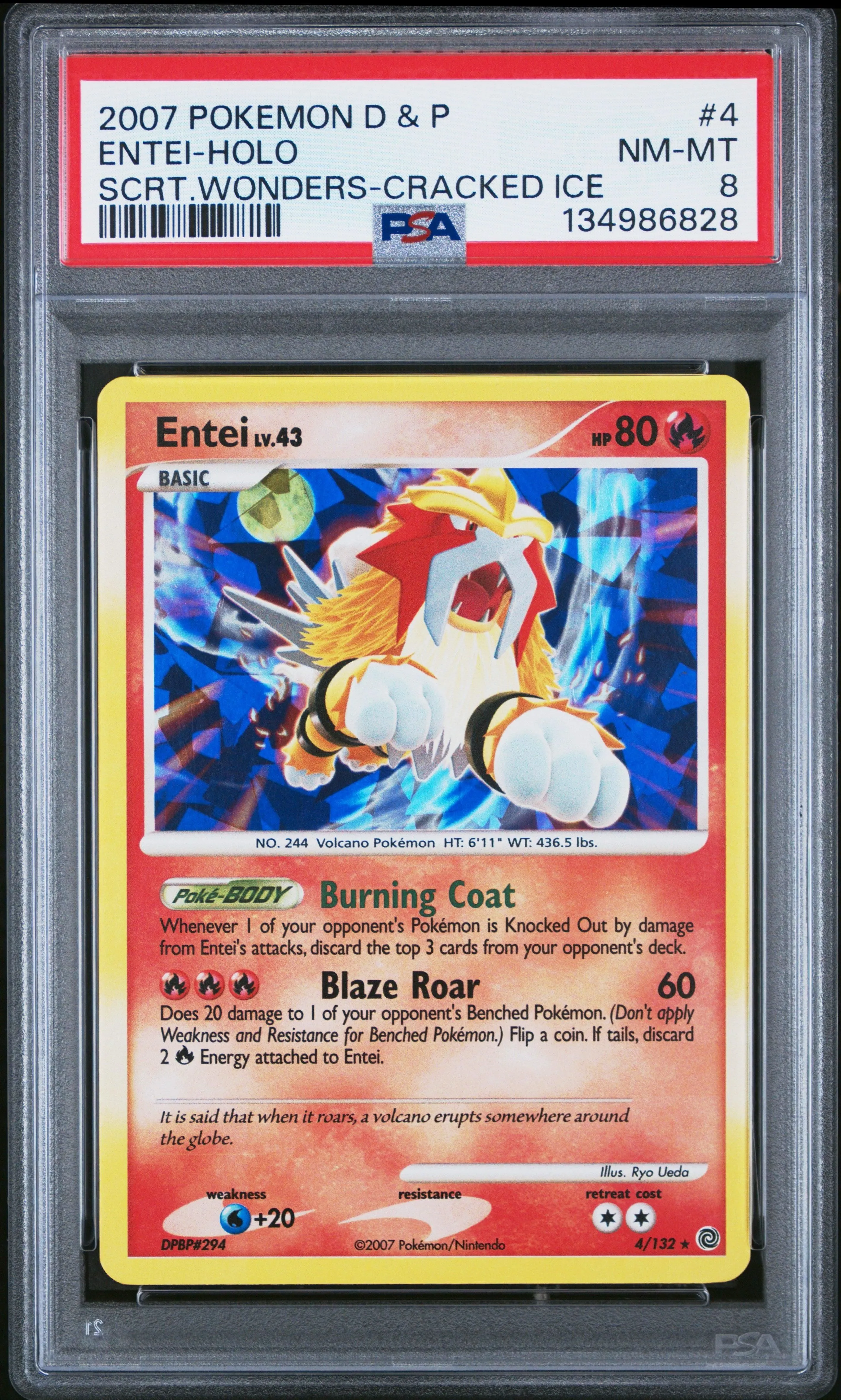 Entei Cracked Ice Holo PSA 8 2007 Pokemon Diamond & Pearl Secret Wonders #4