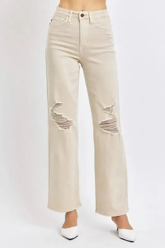 7766 Whitney Judy Blue Full Size High Waist Distressed Wide Leg Jeans