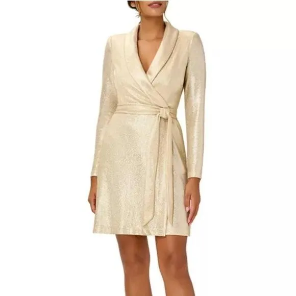 Adrianna Papell Gold Metallic Belted Dress Size 2 NWT (Retail $189)   Whatnot: Shop, Sell, Connect