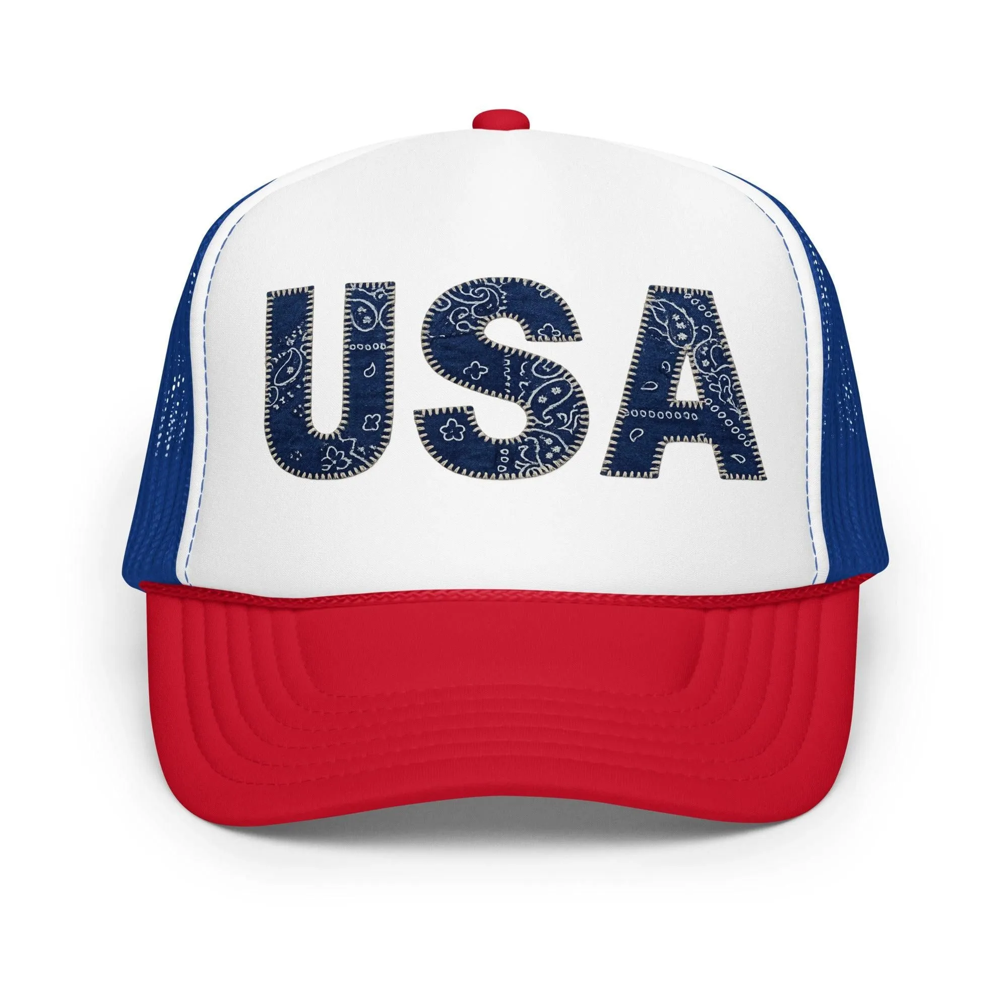 USA Blue Paisley Faux Patch Foam trucker hat