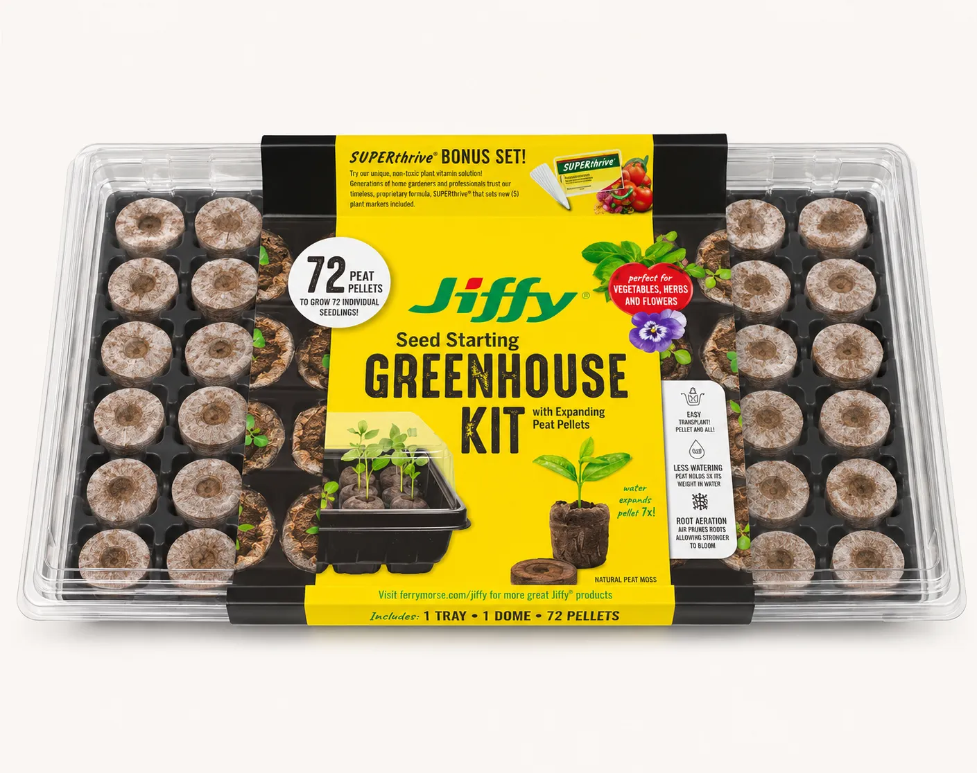 Jiffy Seed Starting Kit, 72 Cell 36mm Peat Pellets with Bonus