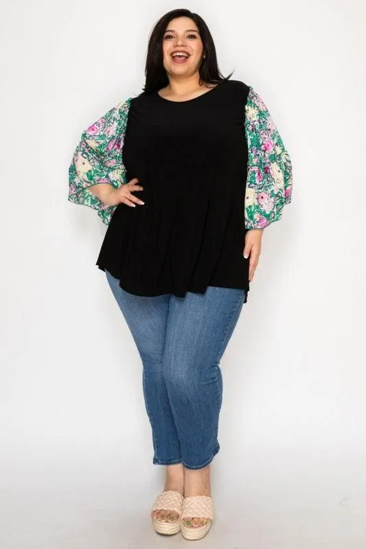 Contrast Ruffles Sleeves Tunic Top
