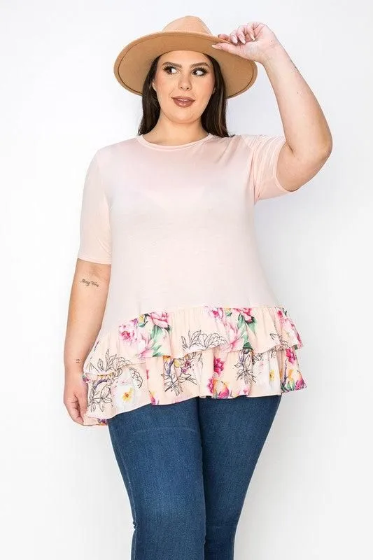 Tunic Top W Contrast Double Frill Hem