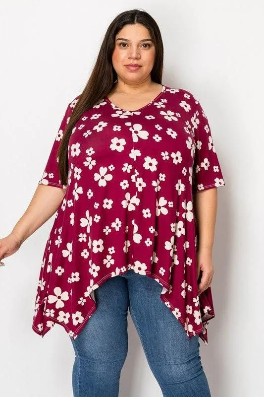 V-neck Asymmetric Short Sleeved Tunic Sweater