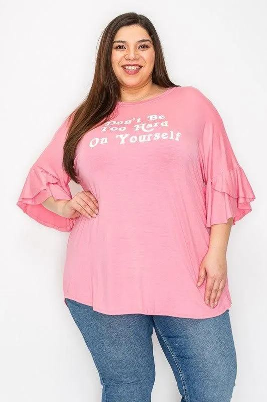 Pink Ruffle Sleeves Solid Color Tunic Top