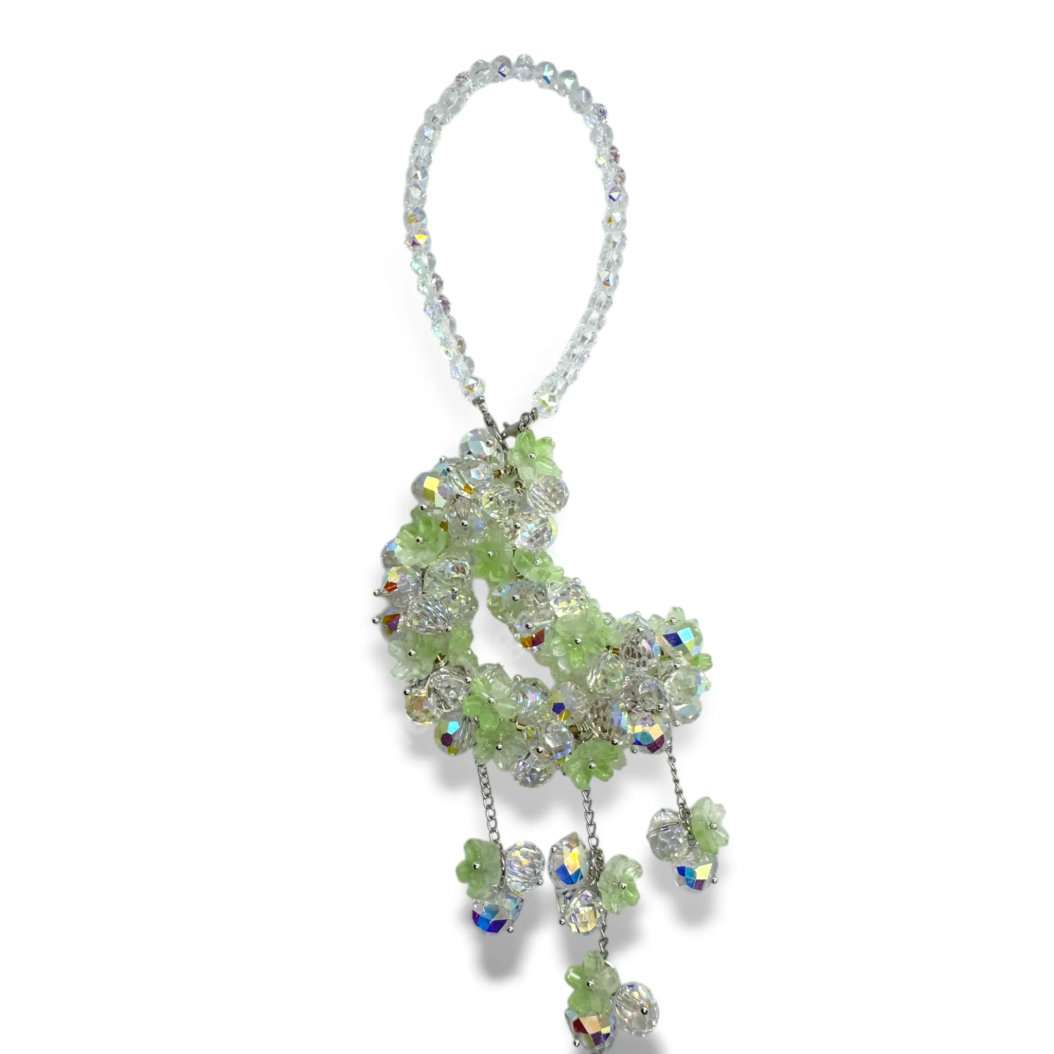 AB and Green Flower Crystal Moon Suncatcher Car Charm