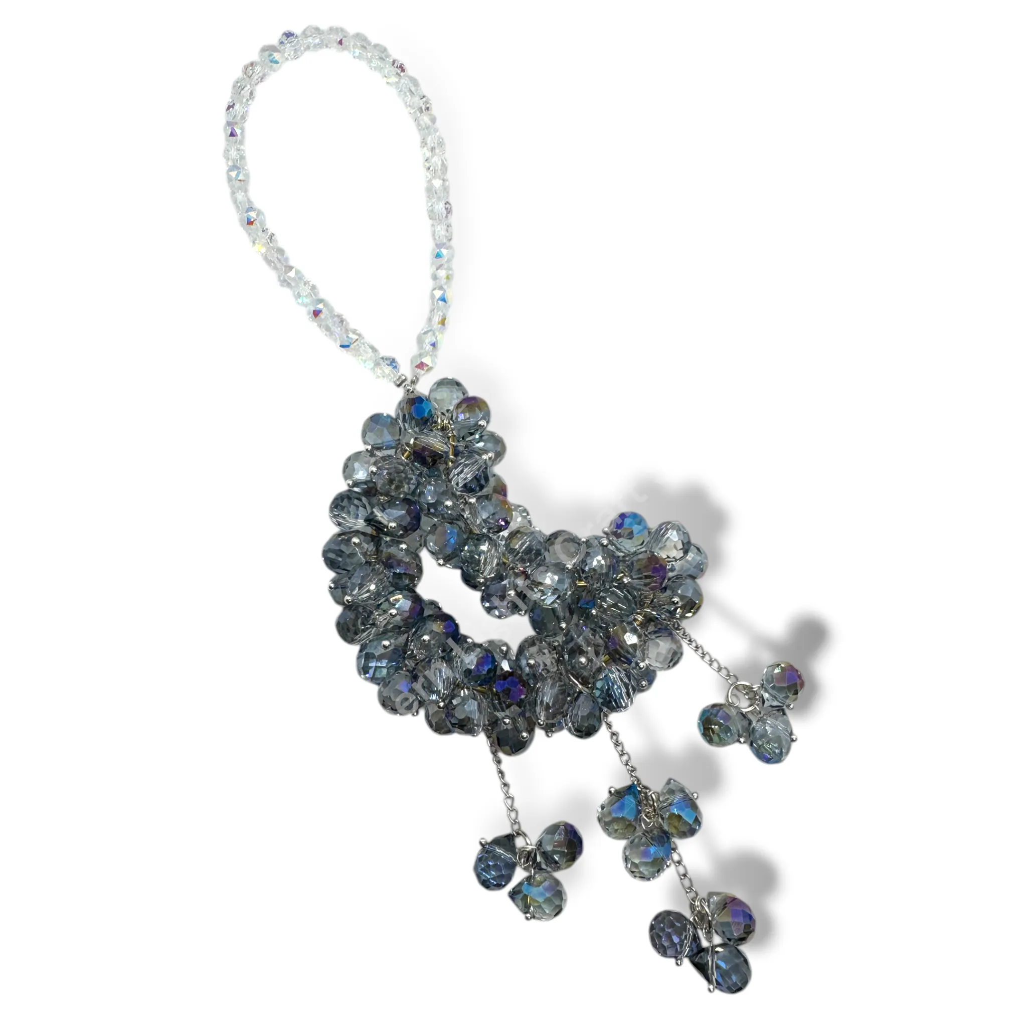 Grey and Blue Haze Crystal Moon Suncatcher / Moon Car Charm