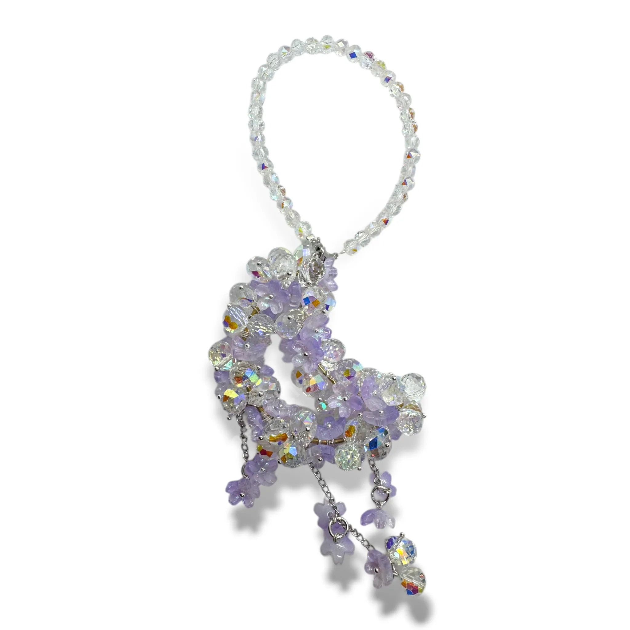 AB And Purple Flower Crystal Moon Suncatcher / Moon Car Charm