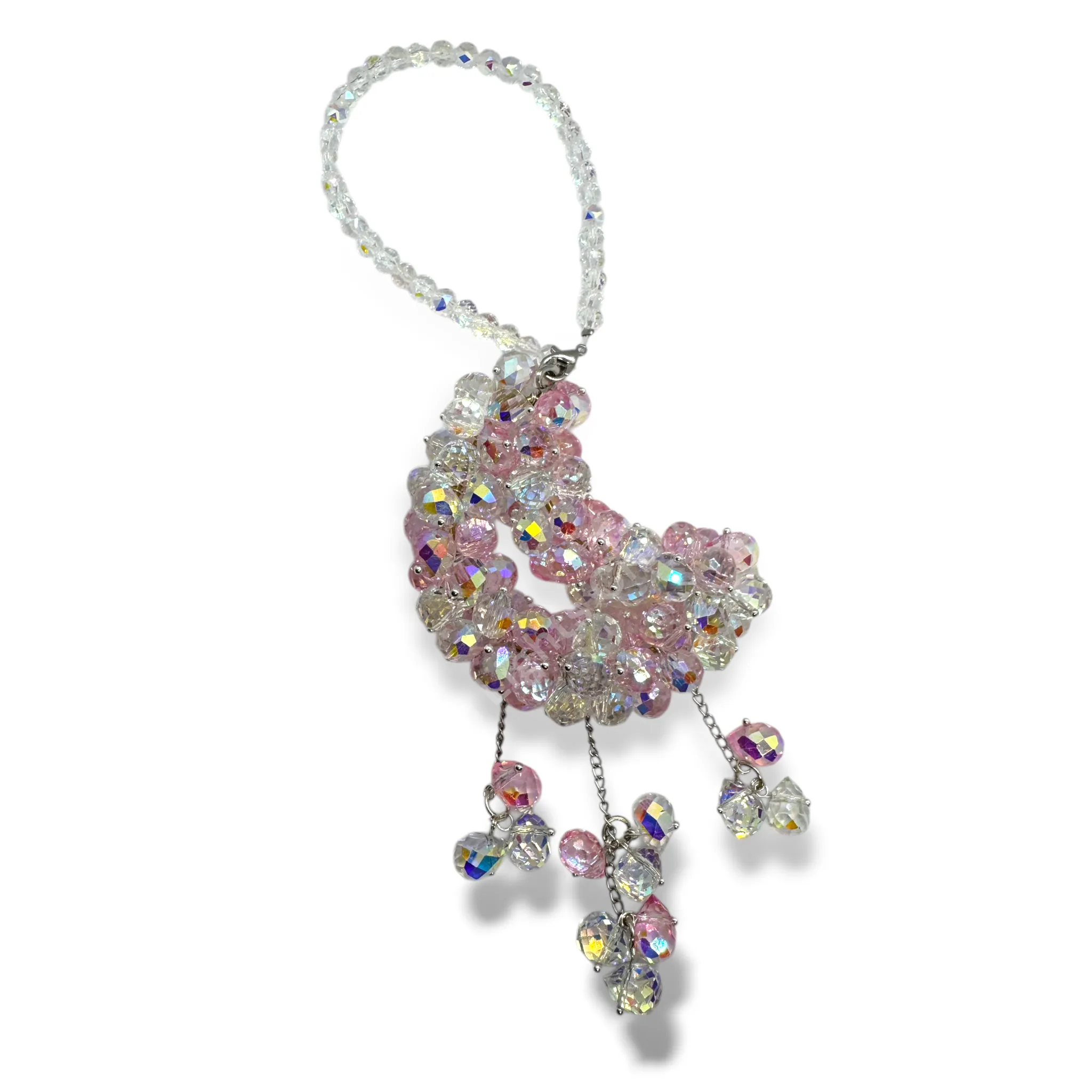 Pink and AB Crystal Moon Suncatcher / Moon Car Charm