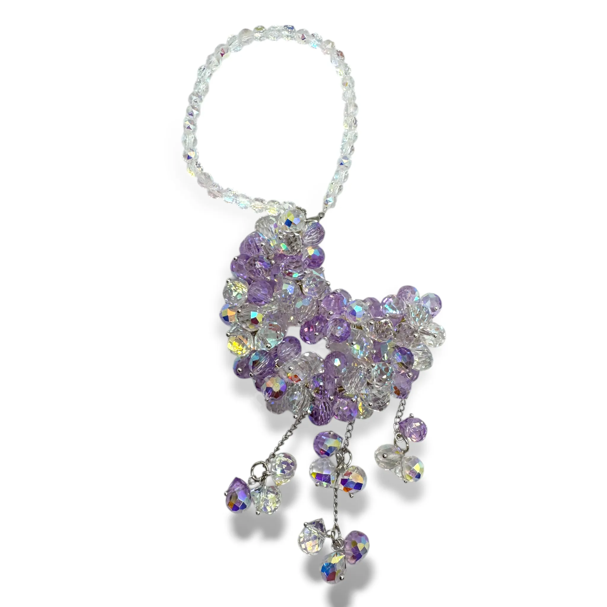 Purple and AB Crystal Moon Suncatcher / Moon Car Charm